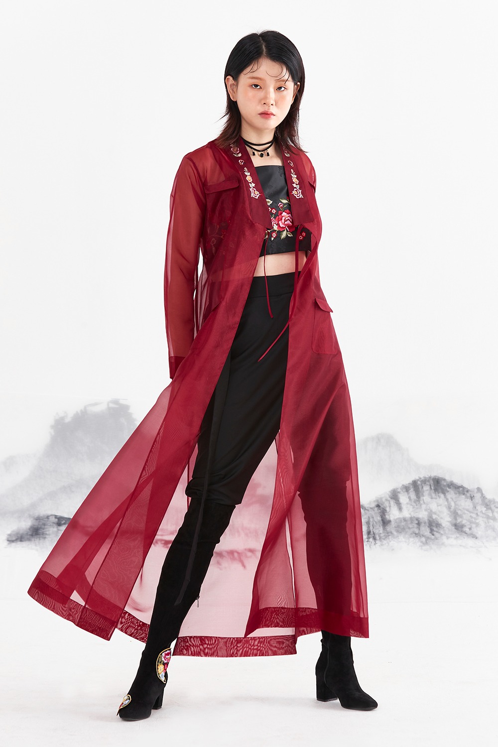 은월 맥시 시스루 도포 코트 아이키/치타 착용 한복로브 한복코트 한복두루마기