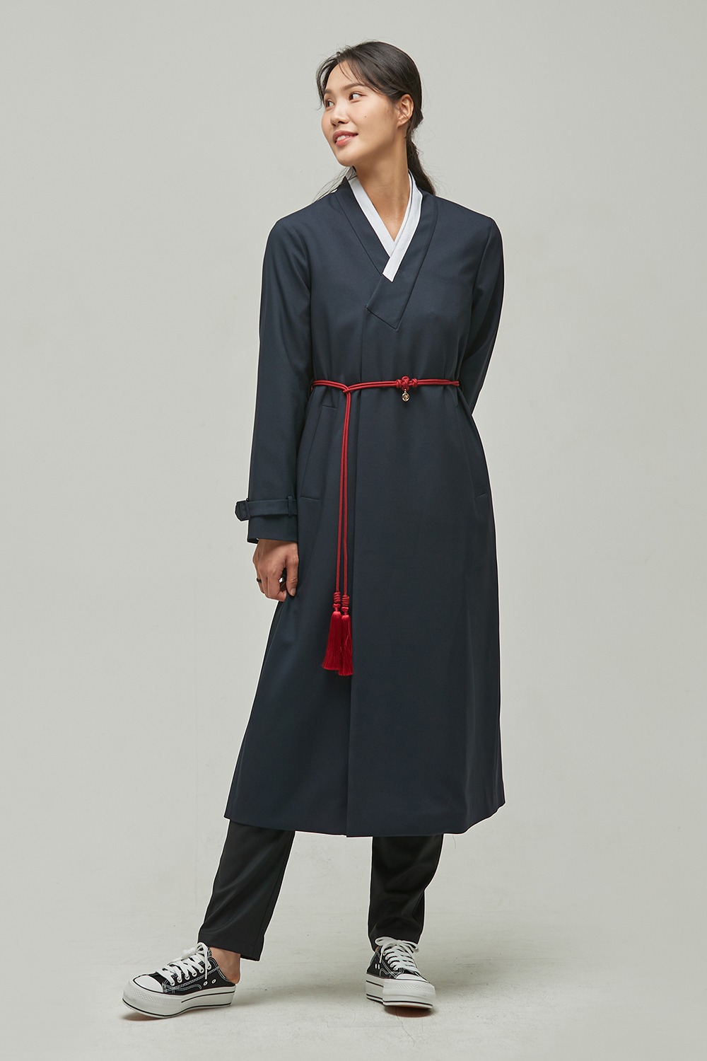 여성 트렌치 도포 코트 [네이비] 배우 서신애 착용 한복로브 한복코트 한복두루마기